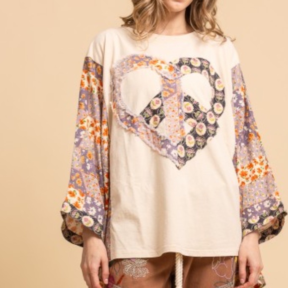 Bluevelvet Floral Print Heart Peace patchwork Kimono Poncho Top - Picture 9 of 9
